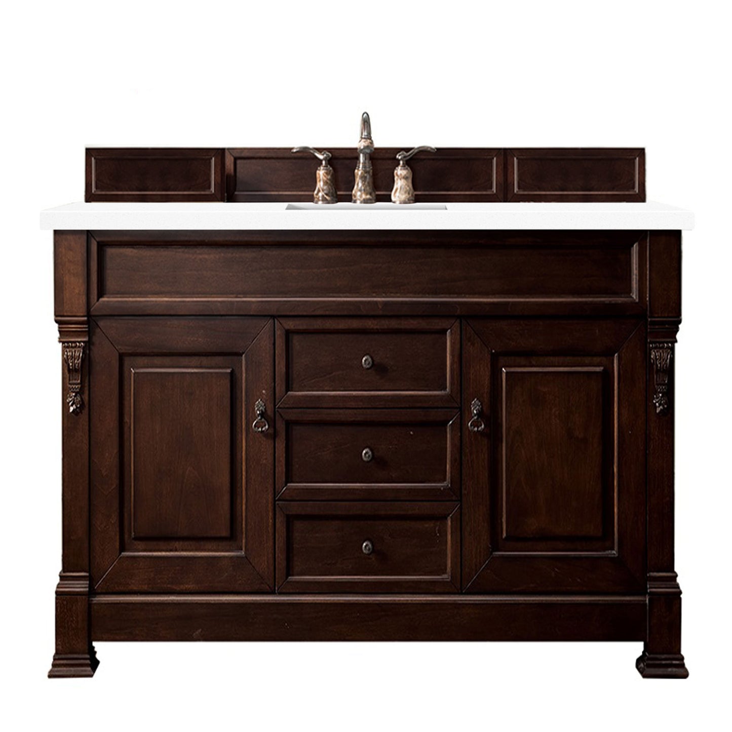 Brookfield 60" Single Vanity, Burnished Mahogany w/ 3 CM White Zeus Quartz Top