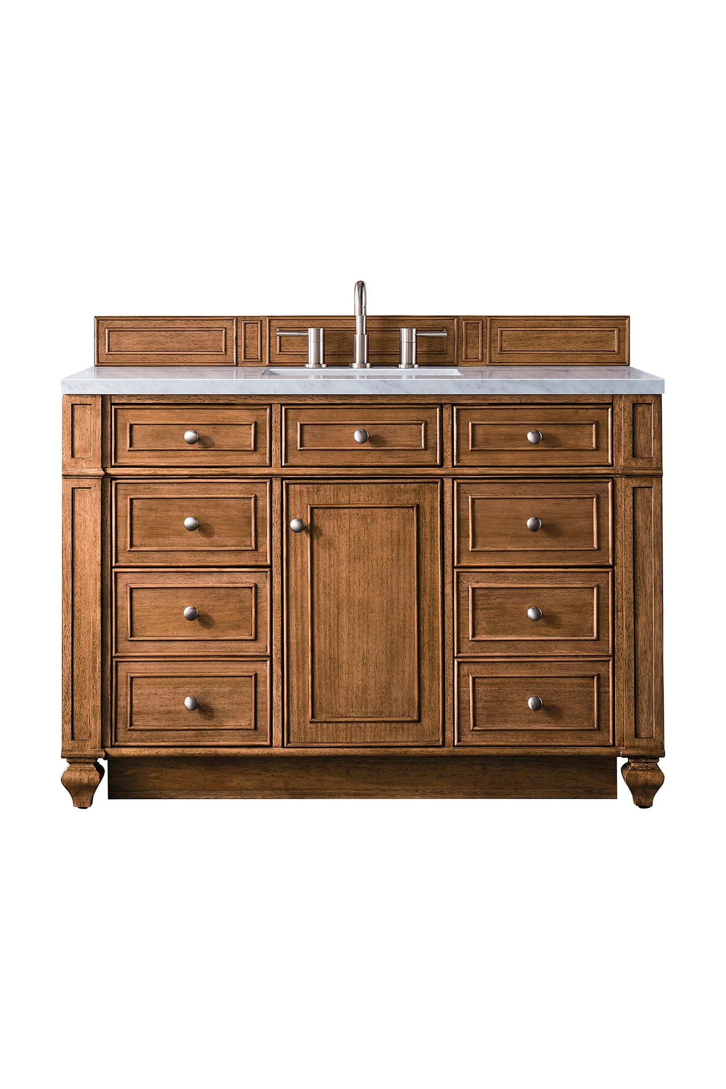 Bristol 48" Single Vanity, Saddle Brown w/ 3 CM Carrara Marble Top