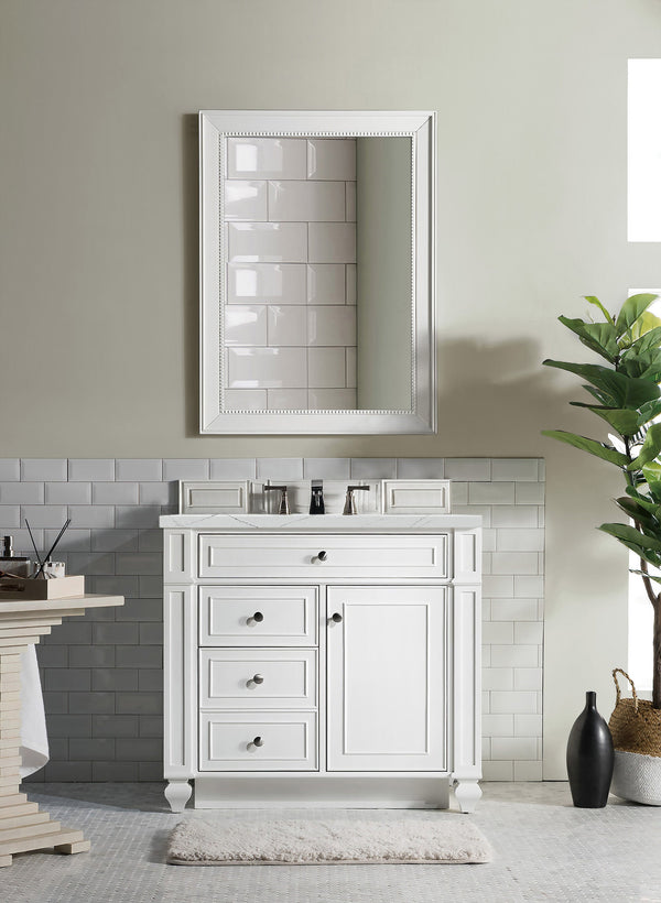 Bristol 36 Single Vanity, Bright White w/ 3 CM Ethereal Noctis Quartz Top