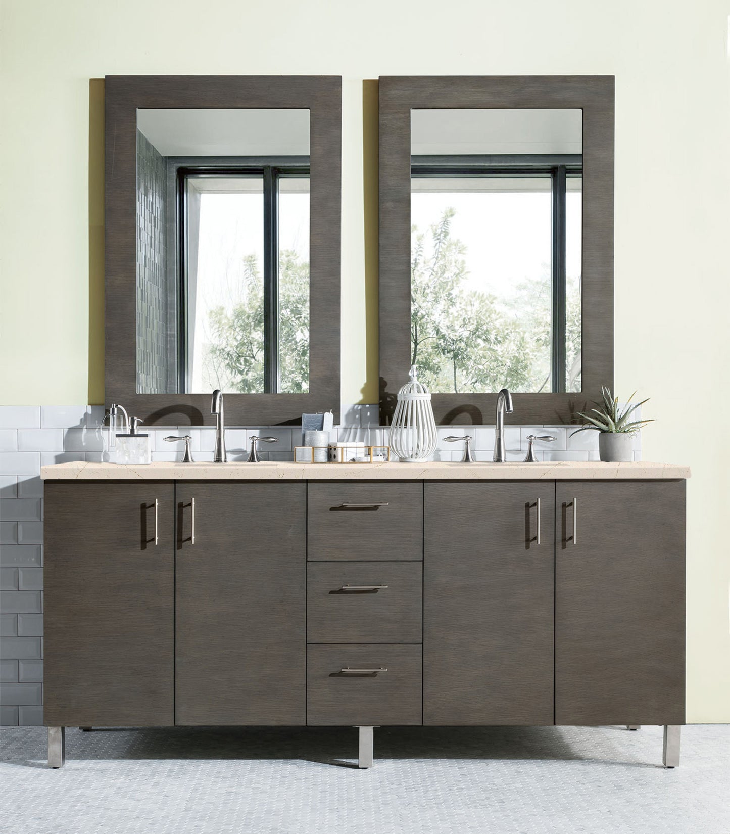 Metropolitan 72" Double Vanity, Silver Oak w/ 3 CM Eternal Marfil Quartz Top