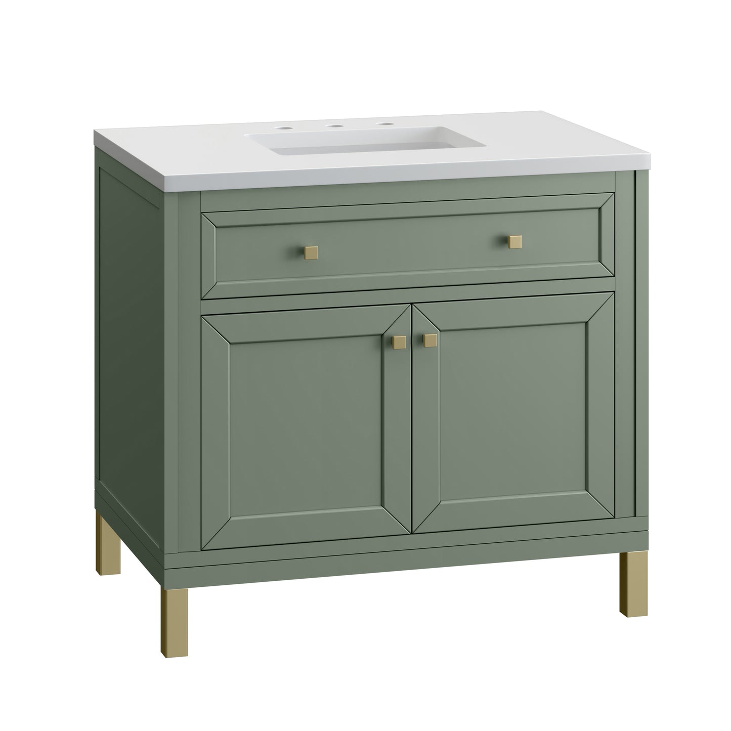 Chicago 36" Single Vanity, Smokey Celadon w/ 3 CM White Zeus Top