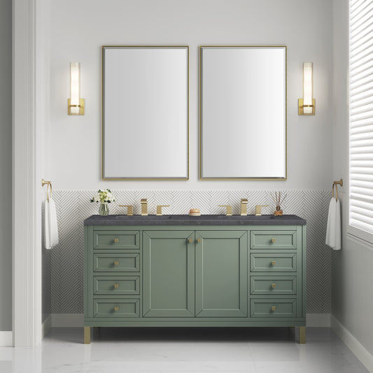 Chicago 60" Double Vanity, Smokey Celadon w/ 3 CM Charcoal Soapstone Top