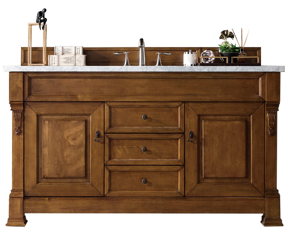 Brookfield 60" Single Vanity, Country Oak w/ 3 CM Arctic Fall Solid Surface Top