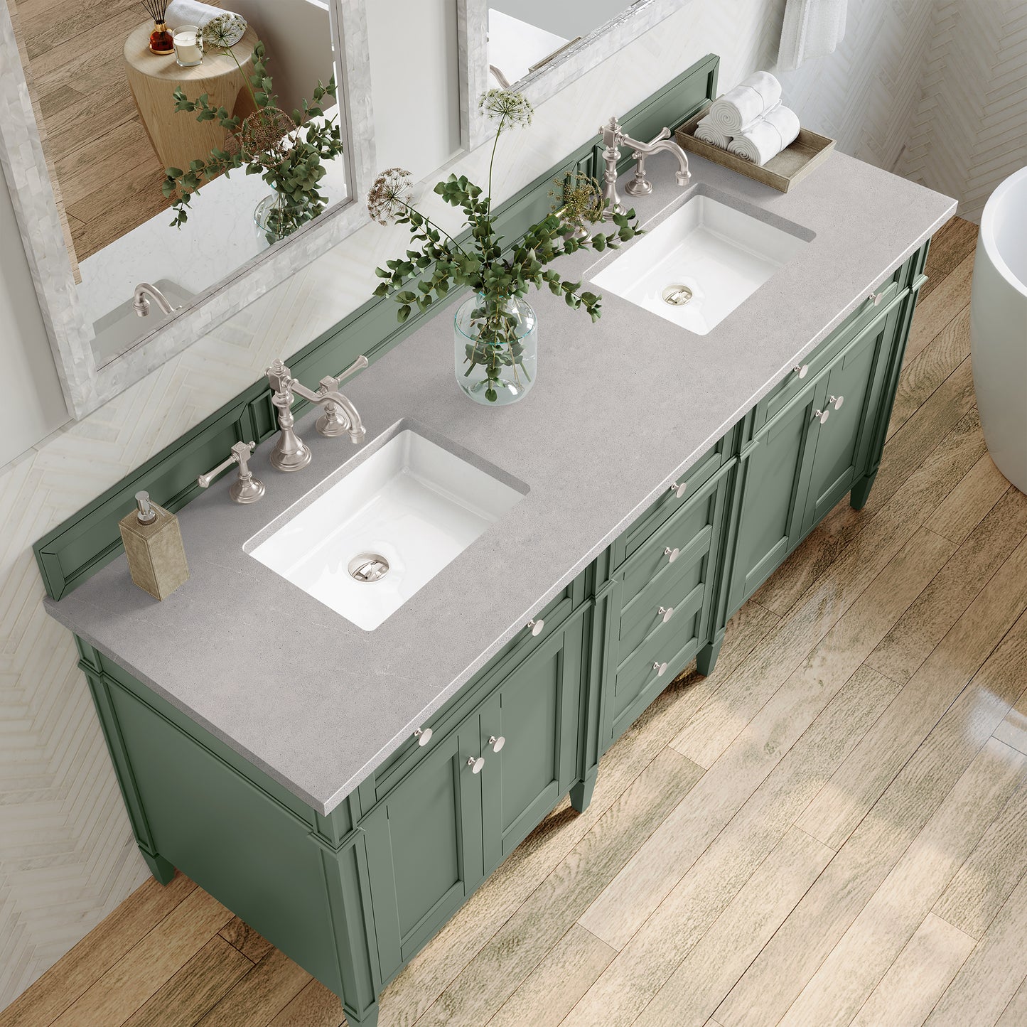 Brittany 72" Double Vanity, Smokey Celadon w/ 3 CM Eternal Serena Top