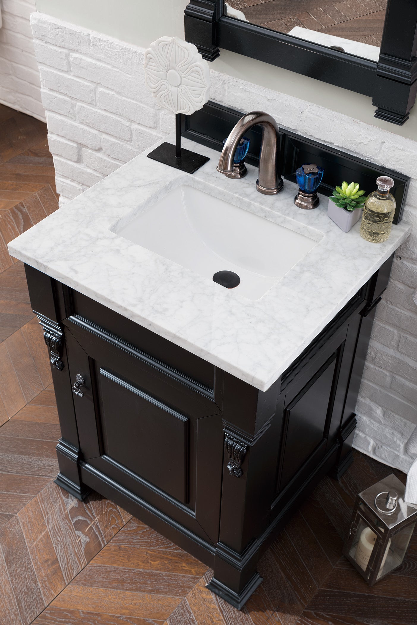 Brookfield 26" Single Vanity, Antique Black w/ 3 CM Carrara Marble Top