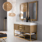 Columbia 59" Double Vanity, Latte Oak, Radiant Gold w/ Glossy White Composite Stone Top