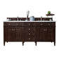 Brittany 72" Double Vanity, Burnished Mahogany w/ 3 CM Carrara Marble Top