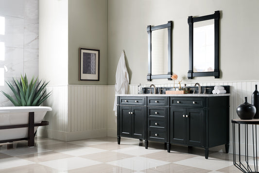 Brittany 72" Double Vanity, Black Onyx w/ 3 CM Carrara Marble Top