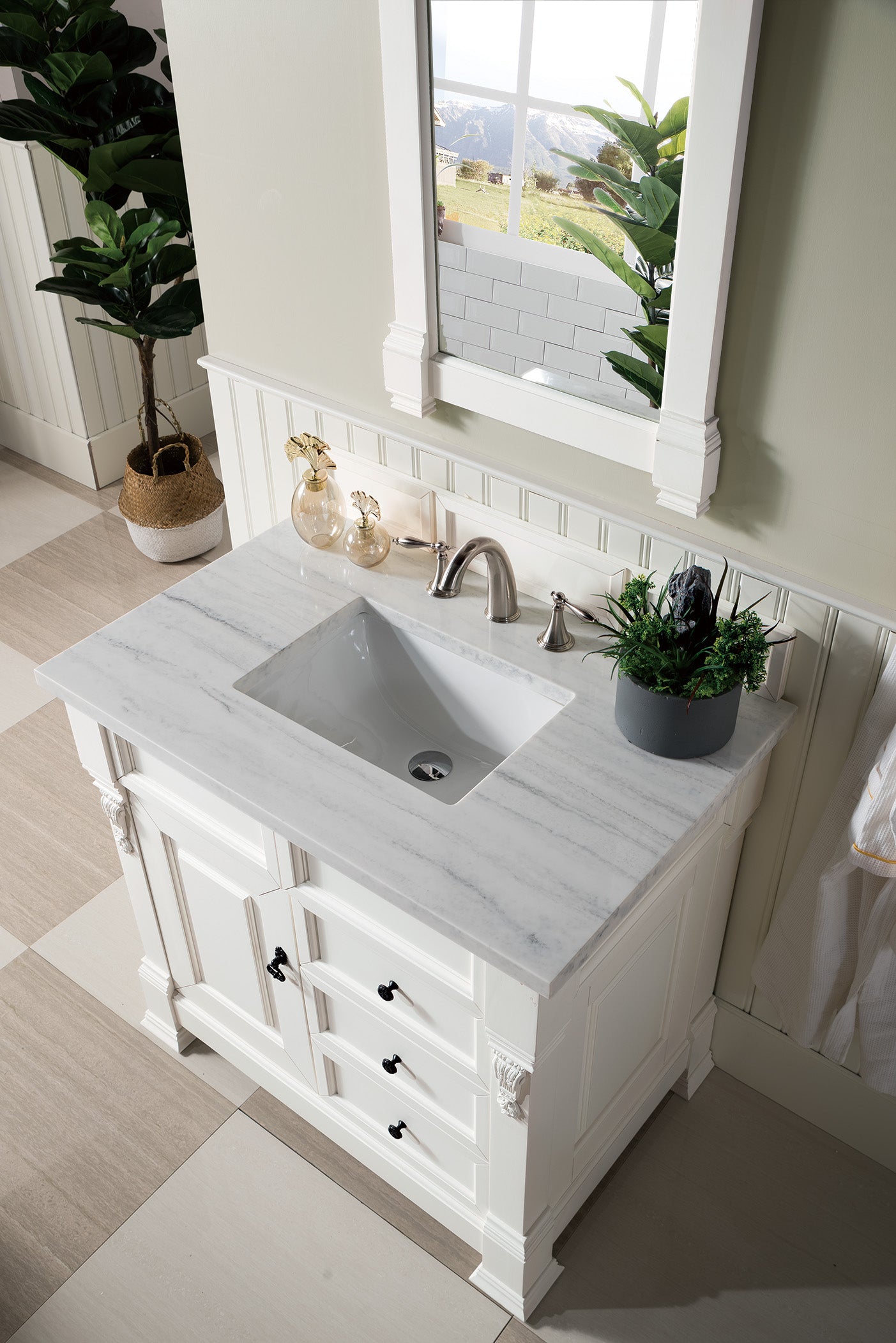 Brookfield 36" Single Vanity, Bright White w/ 3 CM Arctic Fall Solid Surface Top