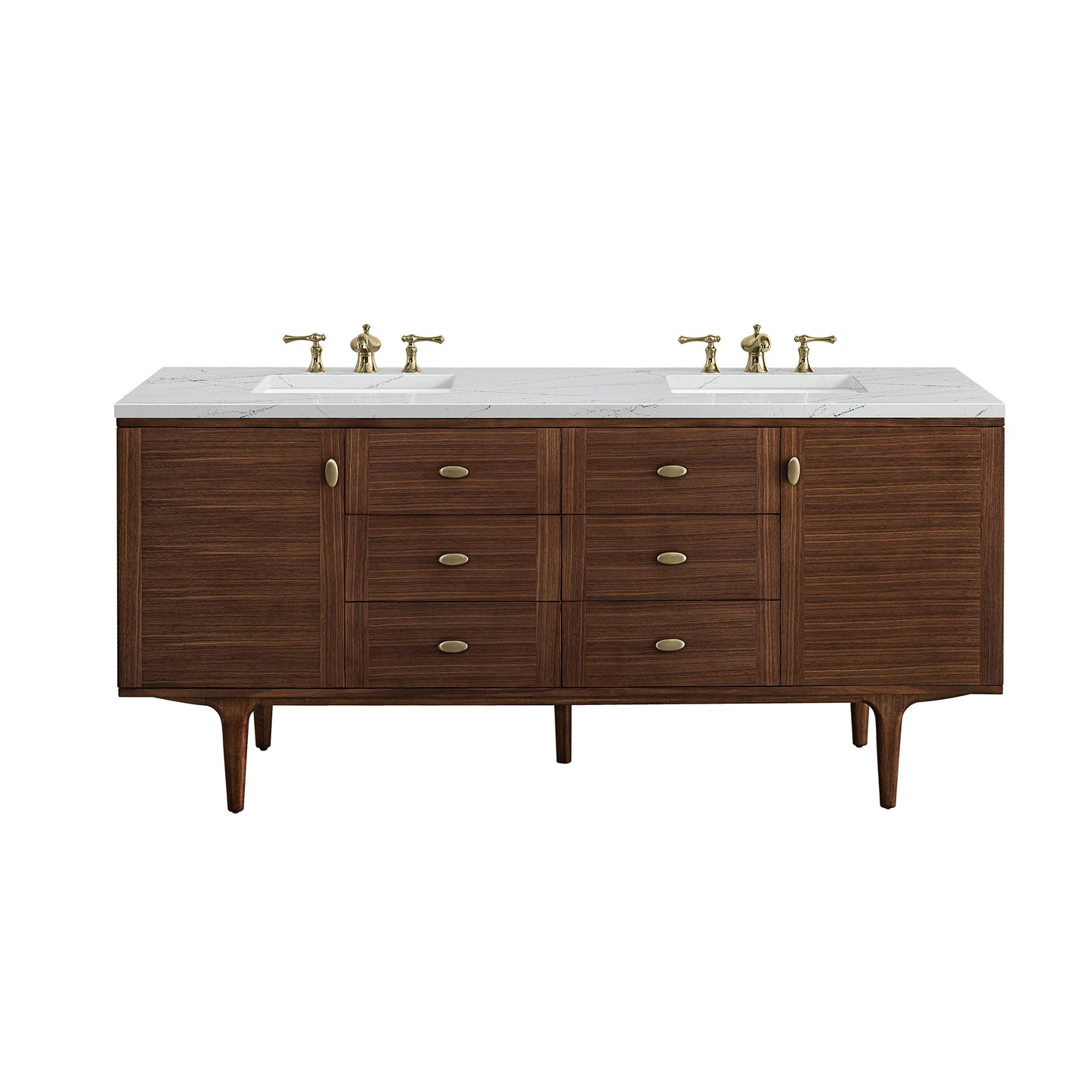 Amberly 72" Double Vanity, Mid-Century Walnut w/ 3 CM Ethereal Noctis Top