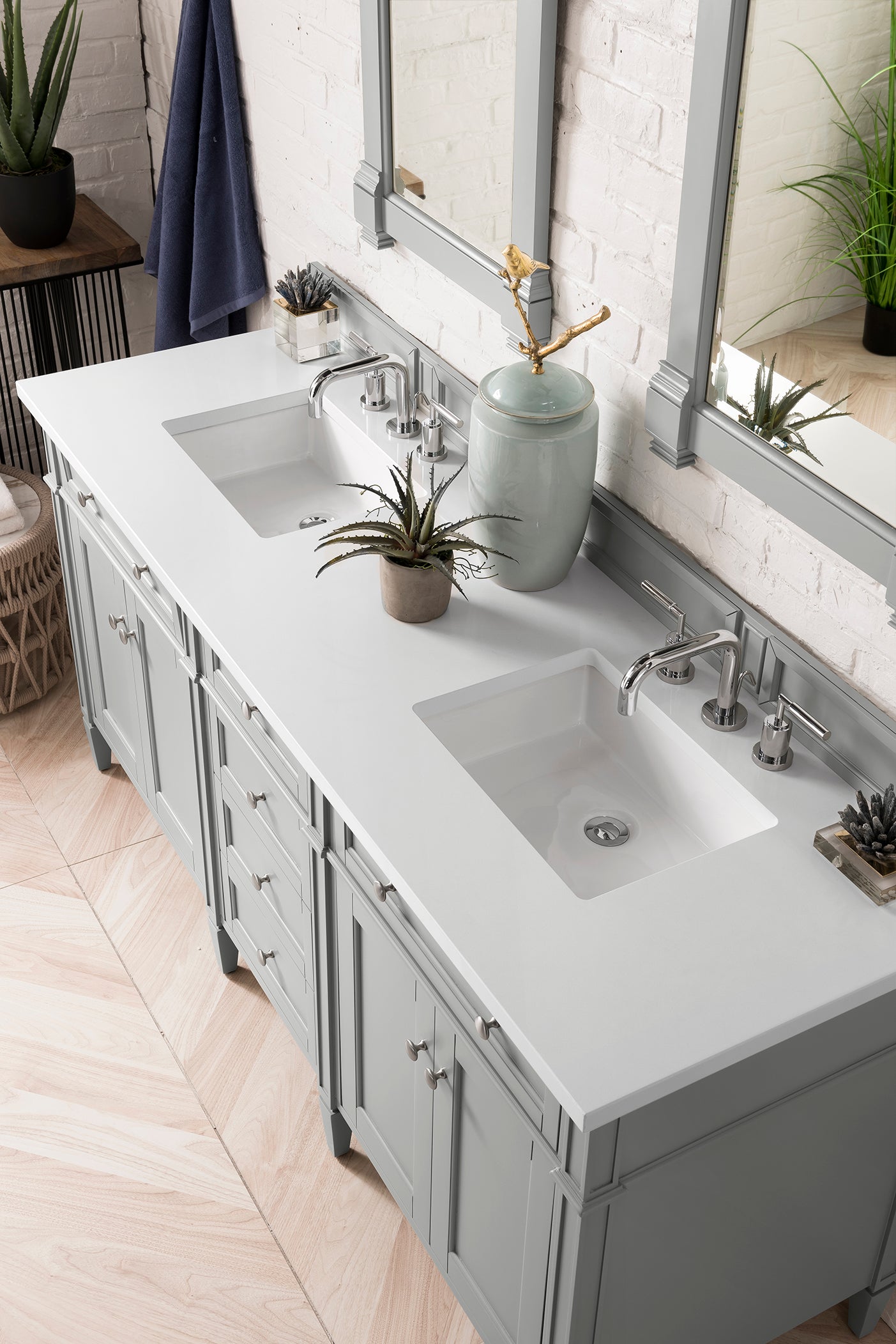 Brittany 72" Double Vanity, Urban Gray w/ 3 CM White Zeus Quartz Top