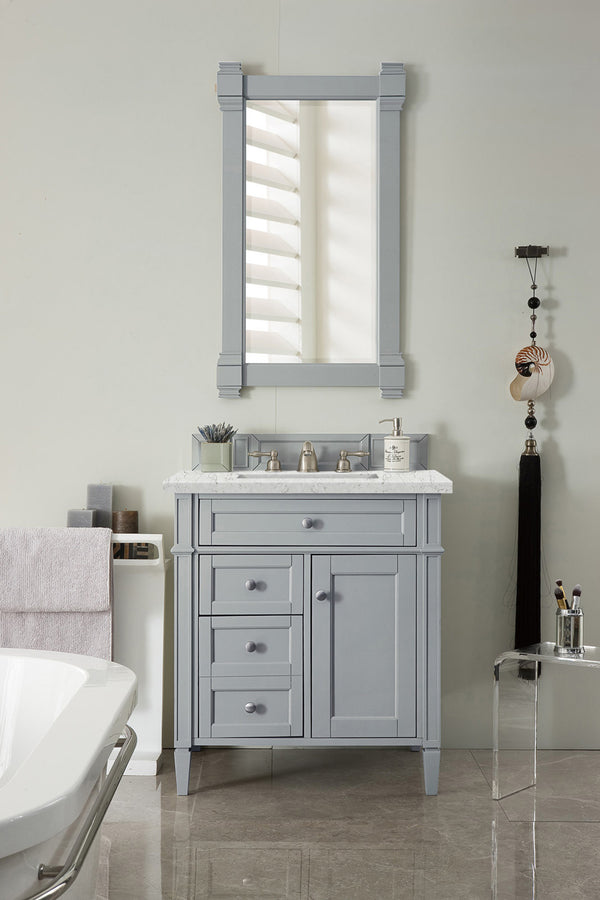 Brittany 30 Single Vanity, Urban Gray, w/ 3 CM Eternal Jasmine Pearl Quartz Top