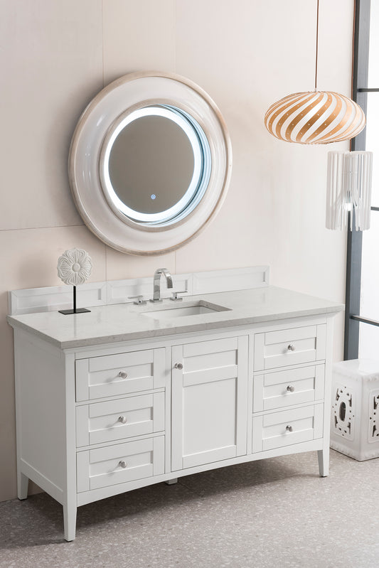 Palisades 60" Single Vanity, Bright White w/ 3 CM Eternal Jasmine Pearl Quartz Top