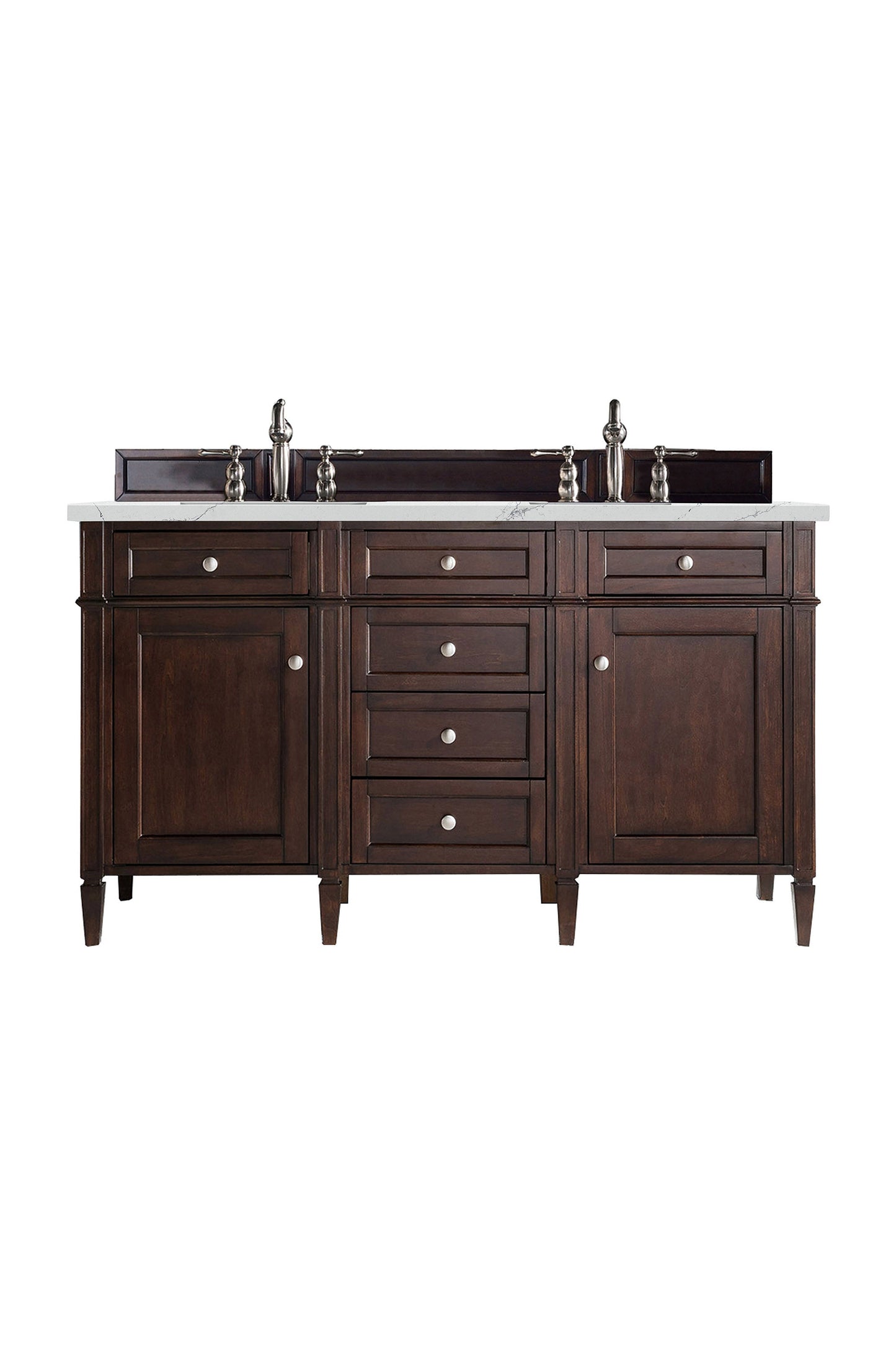 Brittany 60" Double Vanity, Burnished Mahogany w/ 3 CM Ethereal Noctis Quartz Top