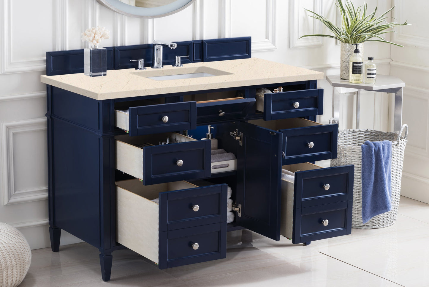 Brittany 48" Single Vanity, Victory Blue w/ 3 CM Eternal Marfil Quartz Top