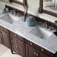 Brittany 72" Double Vanity, Burnished Mahogany w/ 3 CM Carrara Marble Top