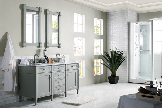 Brittany 60" Double Vanity, Urban Gray w/ 3 CM Carrara Marble Top