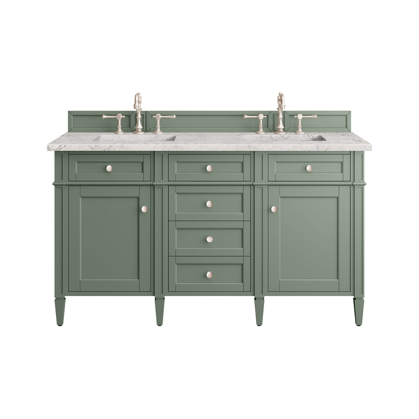 Brittany 60" Double Vanity, Smokey Celadon w/ 3 CM Eternal Jasmine Pearl Top