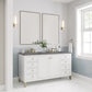 Chicago 60" Double Vanity, Glossy White w/ 3 CM Grey Expo Top