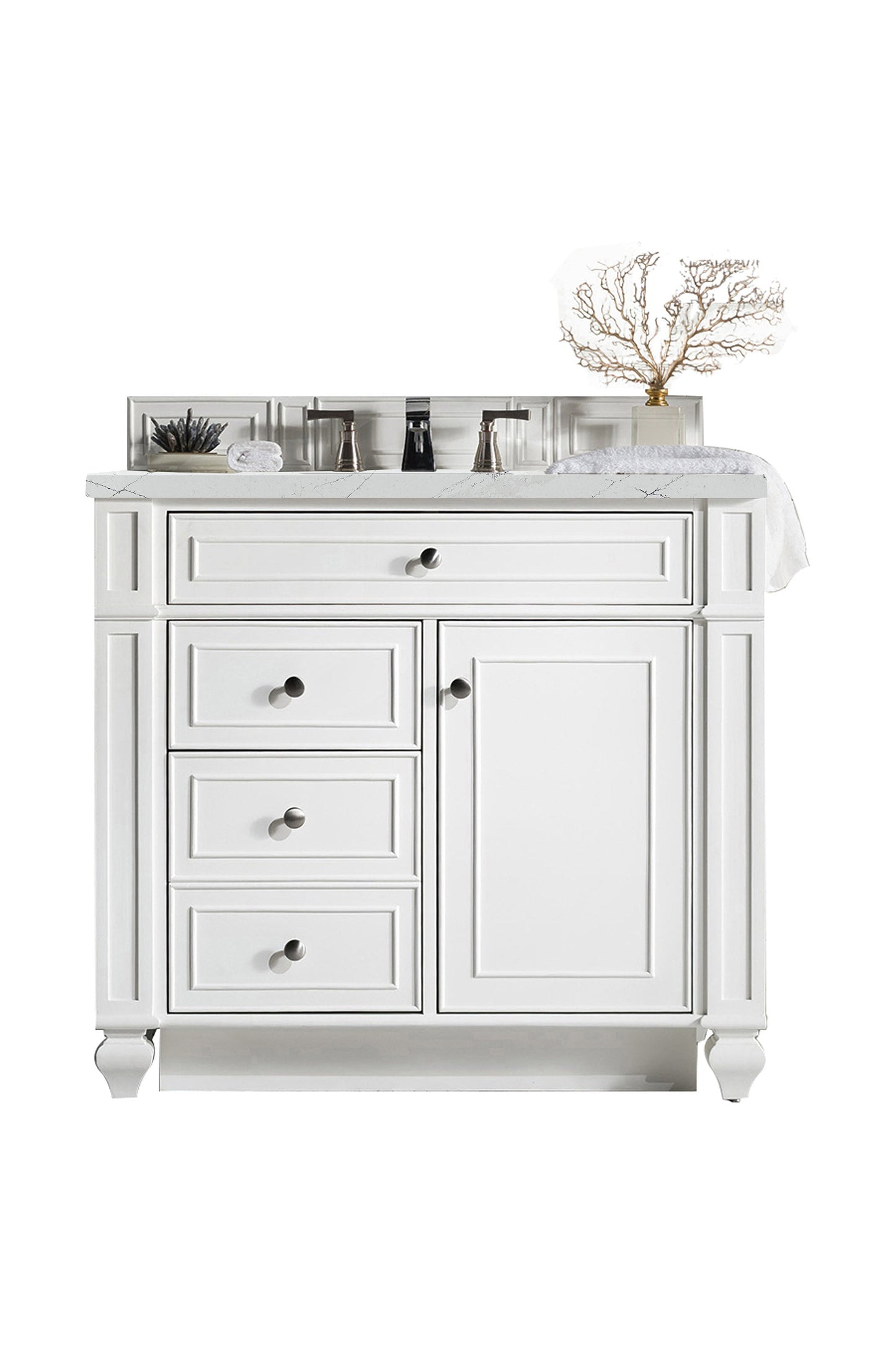 Bristol 36" Single Vanity, Bright White w/ 3 CM Ethereal Noctis Quartz Top