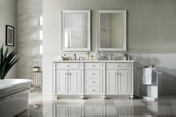 Bristol 72 Double Vanity, Bright White w/ 3 CM Ethereal Noctis Quartz Top