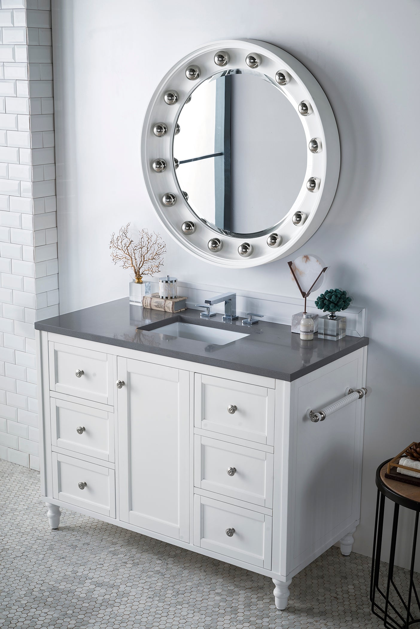 Copper Cove Encore 48" Single Vanity, Bright White w/ 3 CM Grey Expo Quartz Top