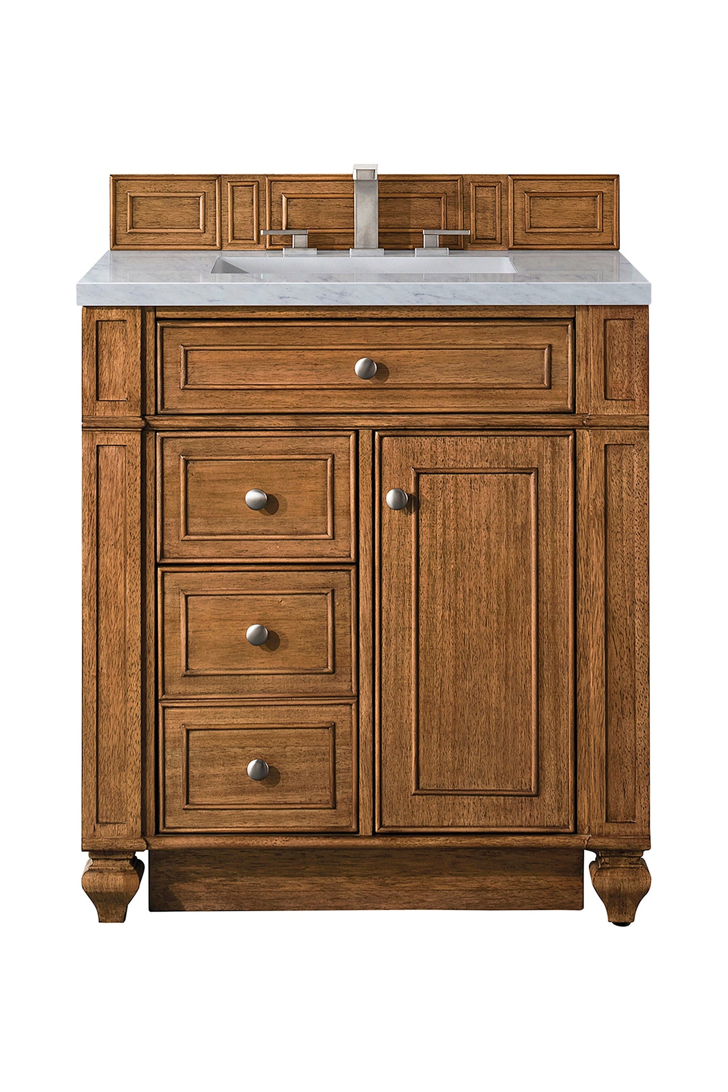 Bristol 30" Single Vanity, Saddle Brown w/ 3 CM Eternal Jasmine Pearl Quartz Top