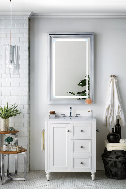 Copper Cove Encore 30" Single Vanity, Bright White w/ 3 CM Eternal Jasmine Pearl Quartz Top