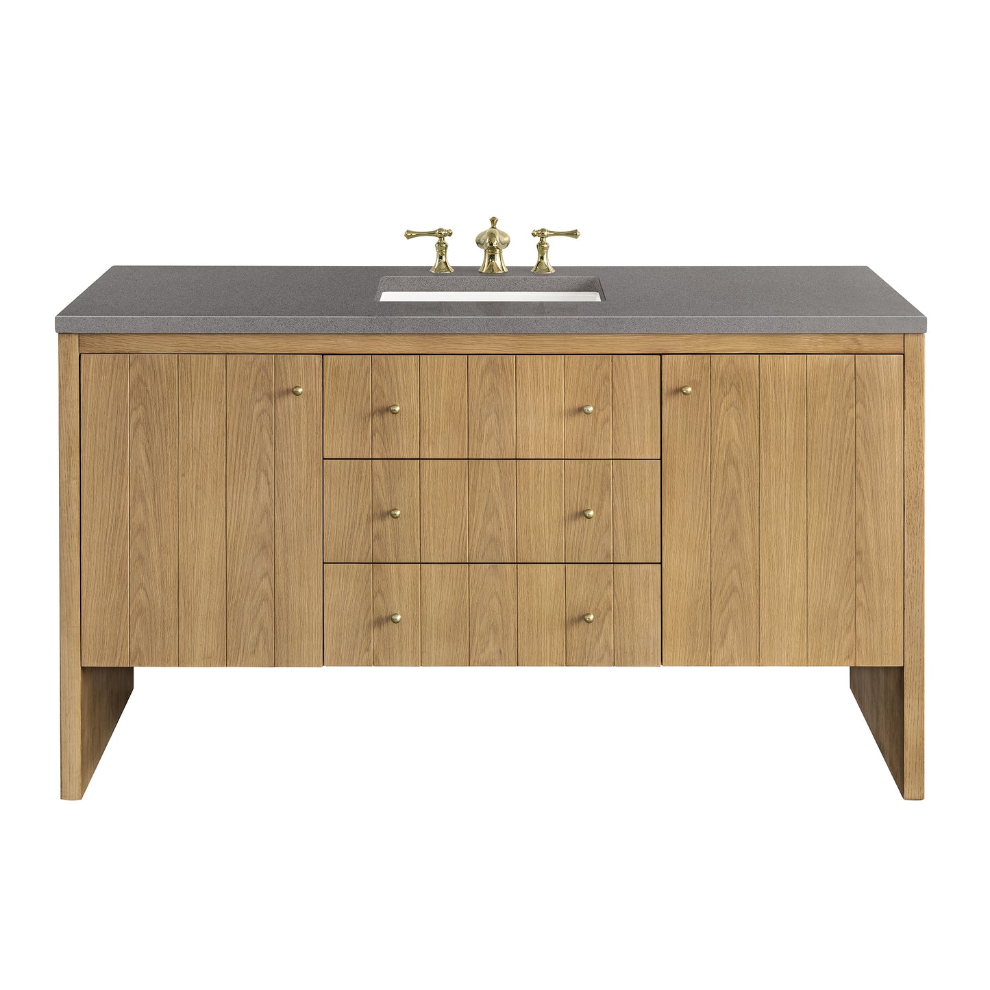 Hudson 60" Single Vanity, Light Natural Oak w/ 3 CM Grey Expo Top