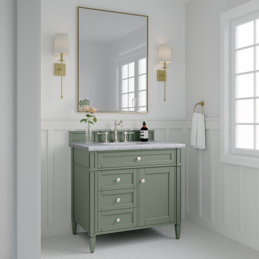 Brittany 36" Single Vanity, Smokey Celadon w/ 3 CM Carrara Marble Top