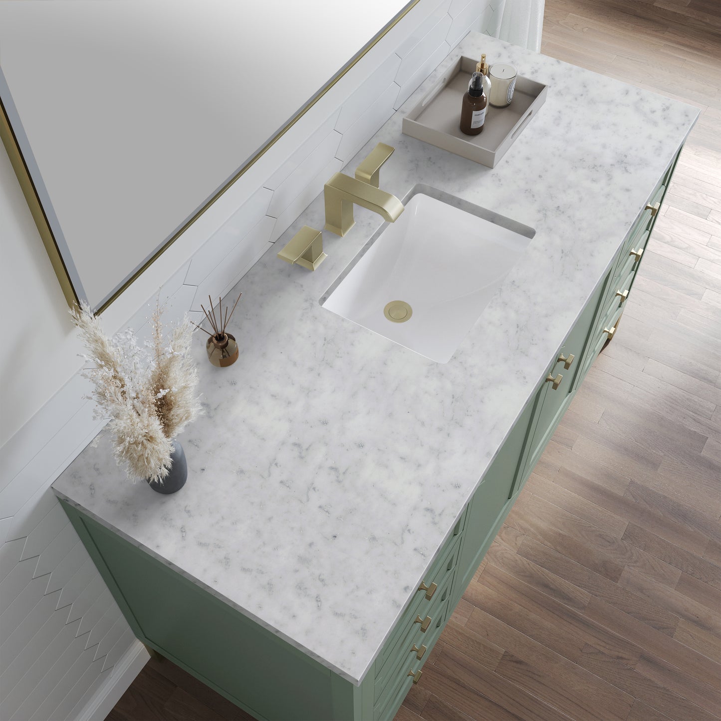 Chicago 60" Single Vanity, Smokey Celadon w/ 3 CM Carrara Marble Top