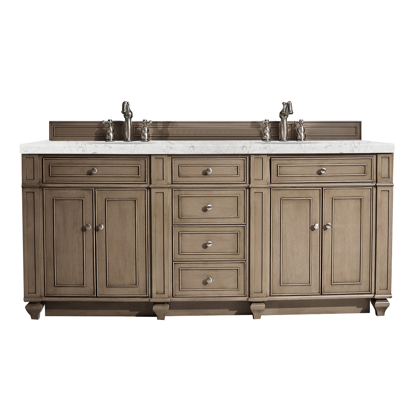 Bristol 72" Double Vanity, Whitewashed Walnut w/ 3 CM Eternal Jasmine Pearl Quartz Top