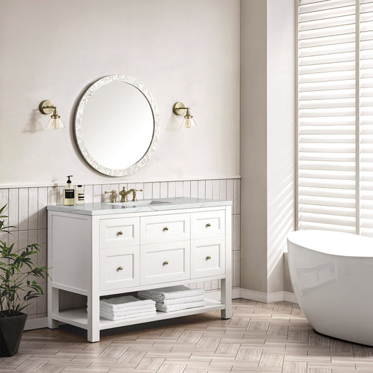 Breckenridge 48" Single Vanity, Bright White w/ 3 CM Ethereal Noctis Top