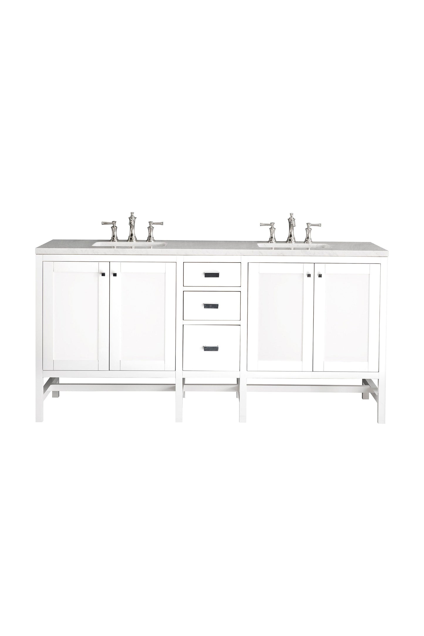 Addison 72" Double Vanity, Glossy White w/ 3 CM Arctic Fall Solid Surface Top