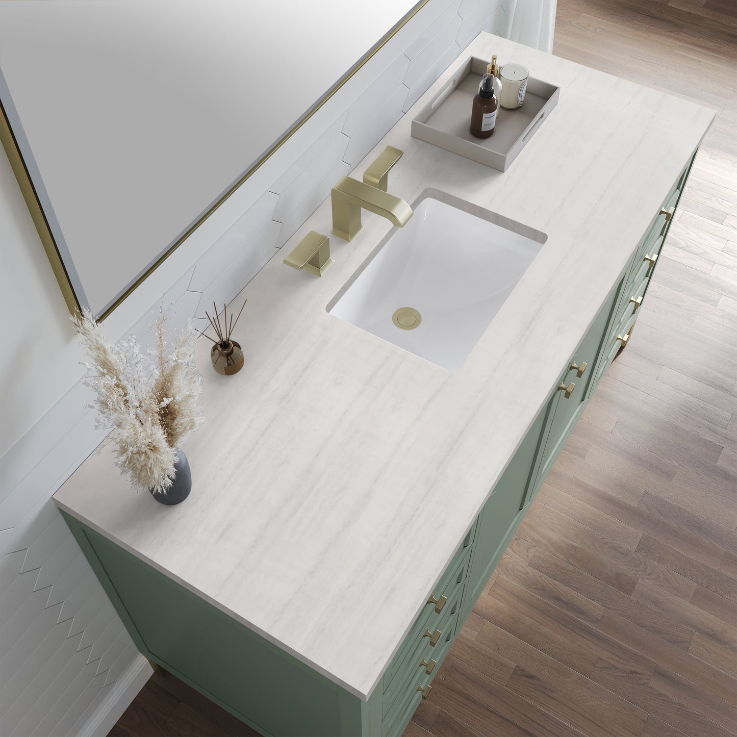 Chicago 60" Single Vanity, Smokey Celadon w/ 3 CM Arctic Fall Top