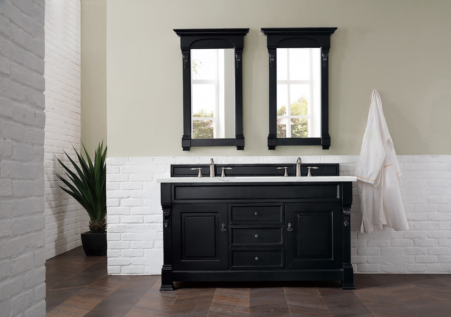 Brookfield 60" Double Vanity, Antique Black w/ 3 CM Ethereal Noctis Quartz Top