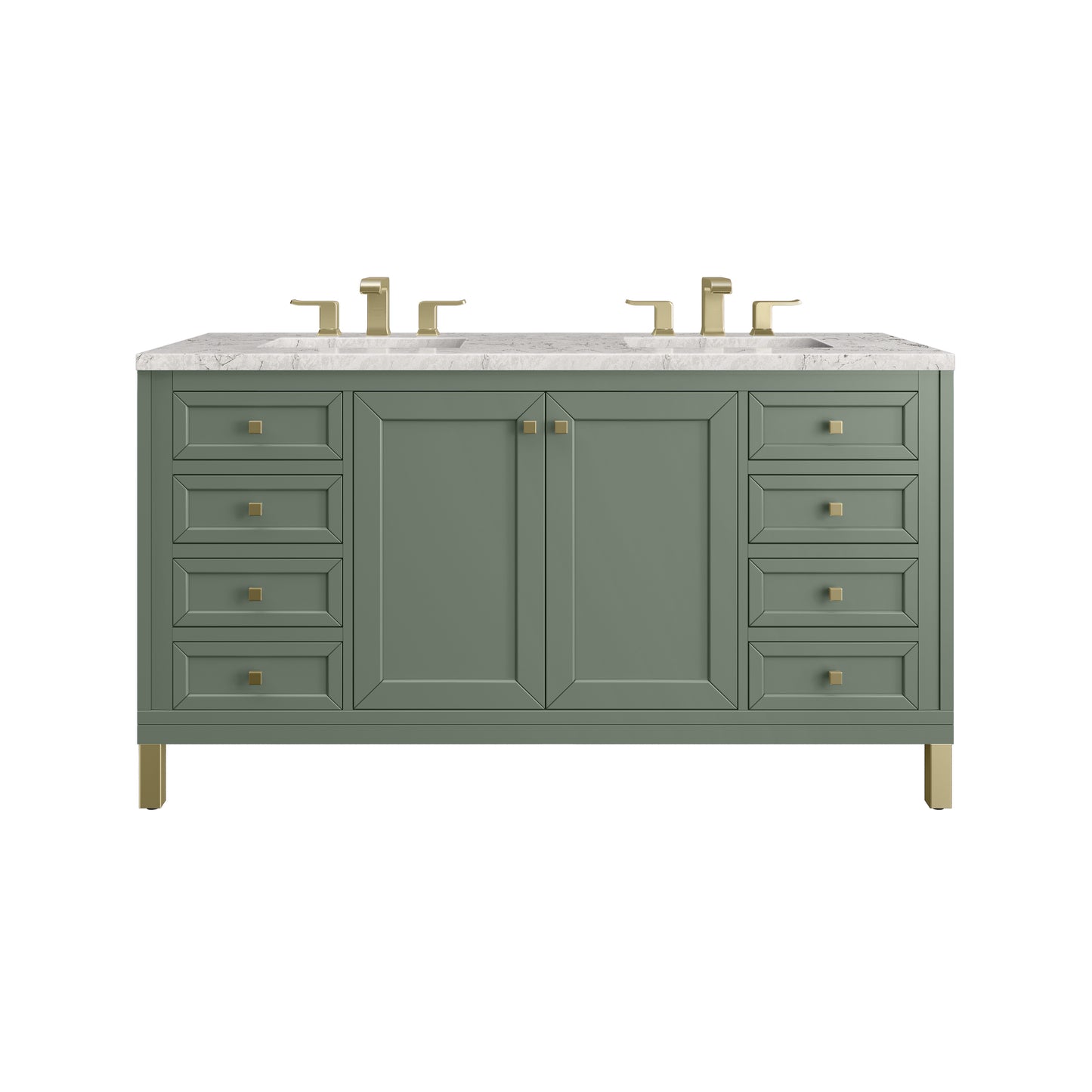 Chicago 60" Double Vanity, Smokey Celadon w/ 3 CM Eternal Jasmine Pearl Top