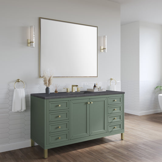 Chicago 60" Single Vanity, Smokey Celadon w/ 3 CM Charcoal Soapstone Top