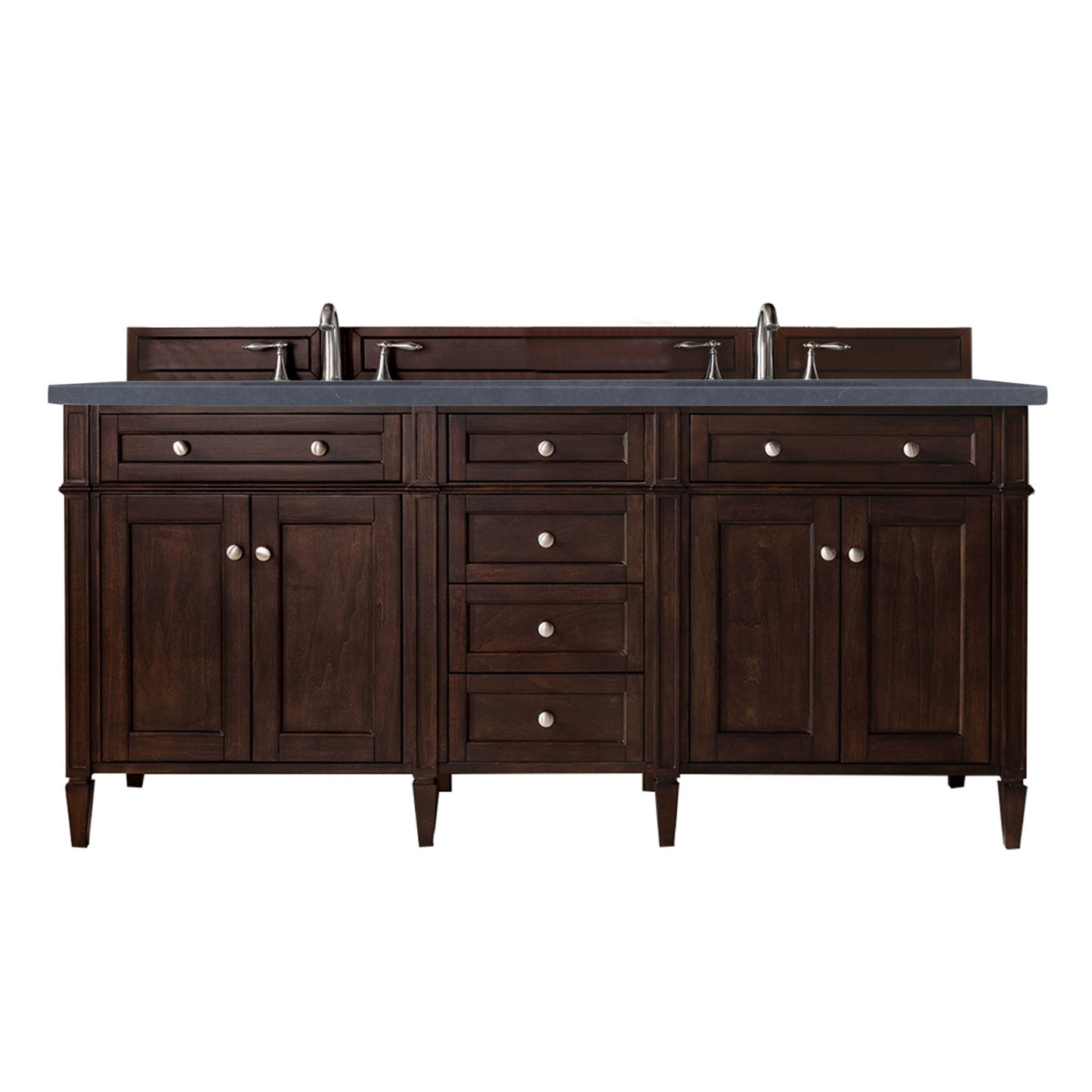 Brittany 72" Double Vanity, Burnished Mahogany w/ 3 CM Charcoal Soapstone Quartz Top