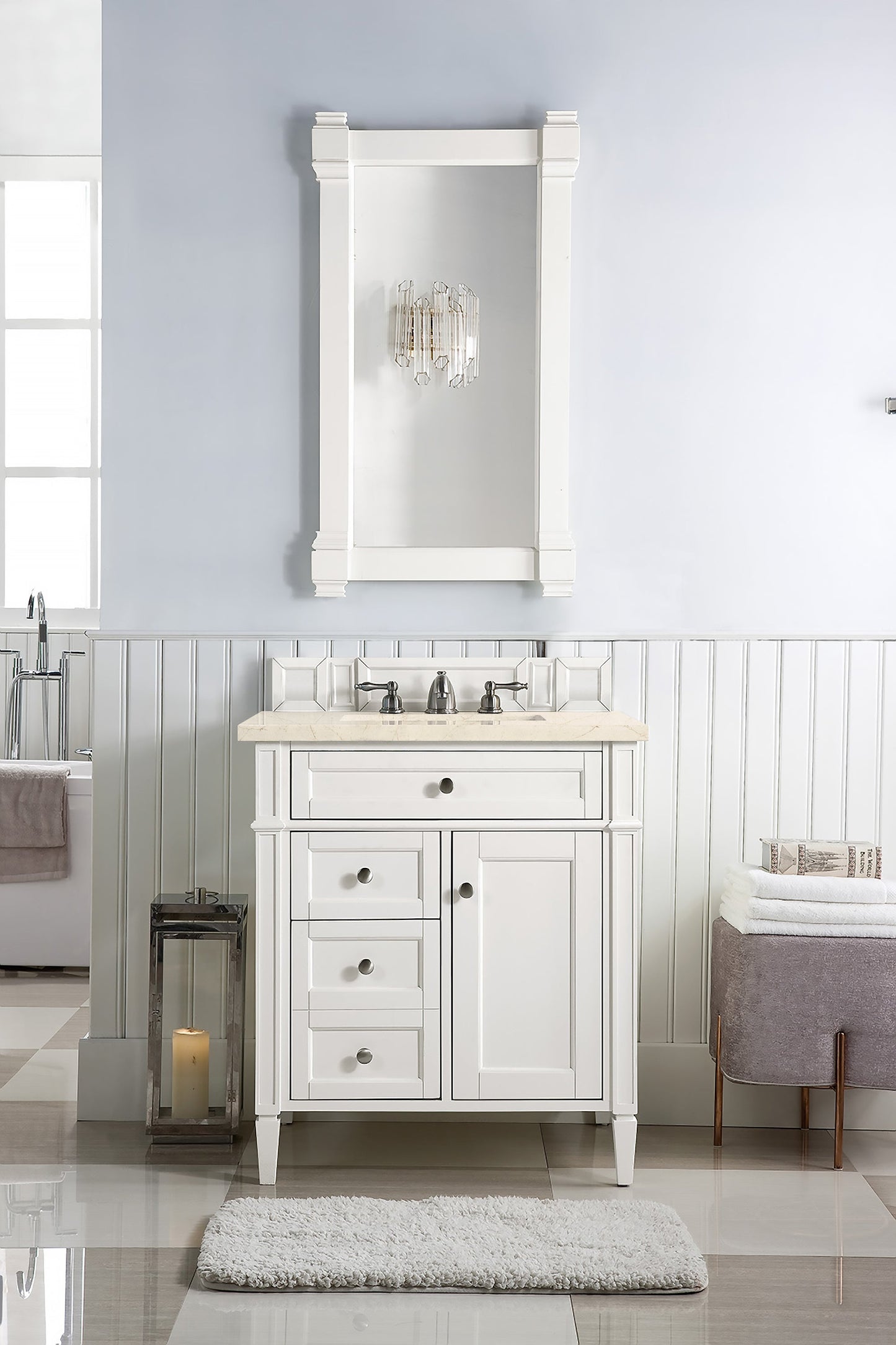 Brittany 30" Single Vanity, Bright White, w/ 3 CM Eternal Marfil Quartz Top