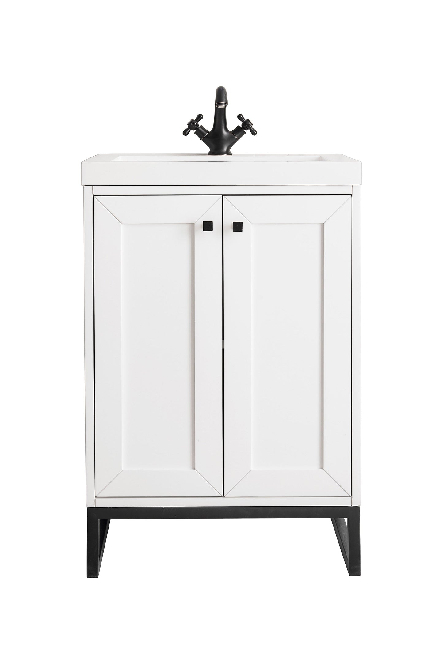 Chianti 24" Single Vanity, Glossy White, Matte Black, w/ White Glossy Composite Stone Top