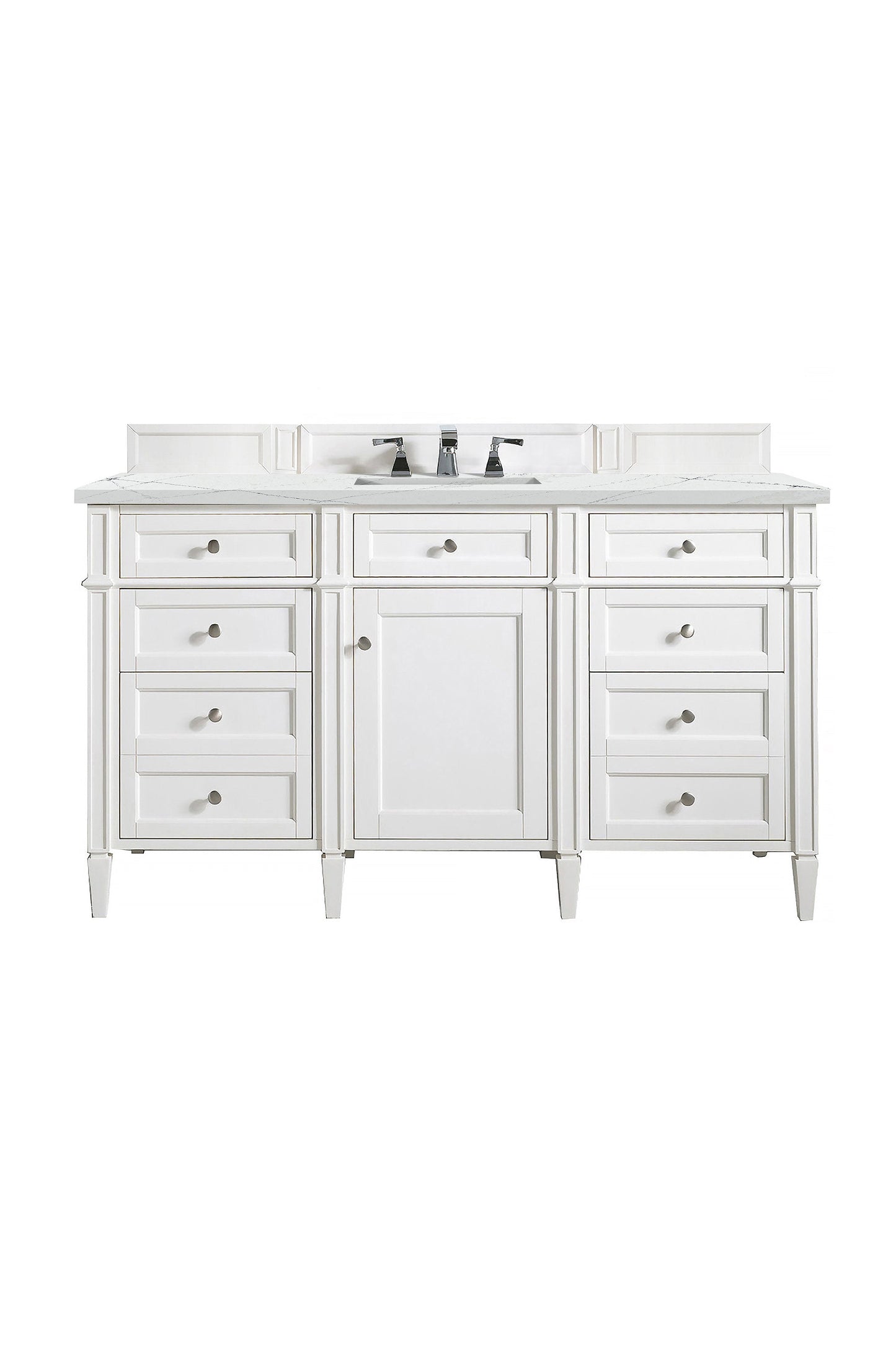 Brittany 60" Single Vanity, Bright White w/ 3 CM Ethereal Noctis Quartz Top