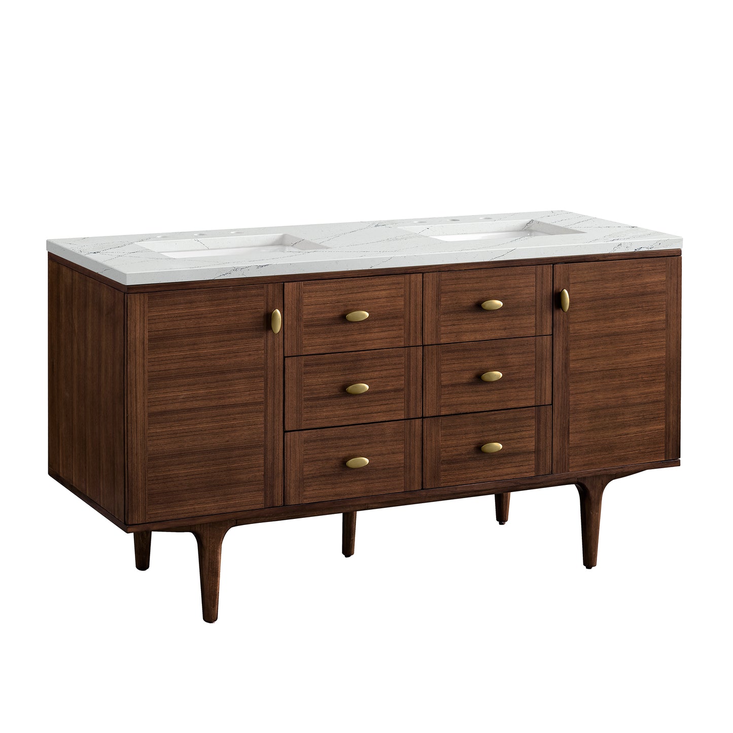 Amberly 60" Double Vanity, Mid-Century Walnut w/ 3 CM Ethereal Noctis Top