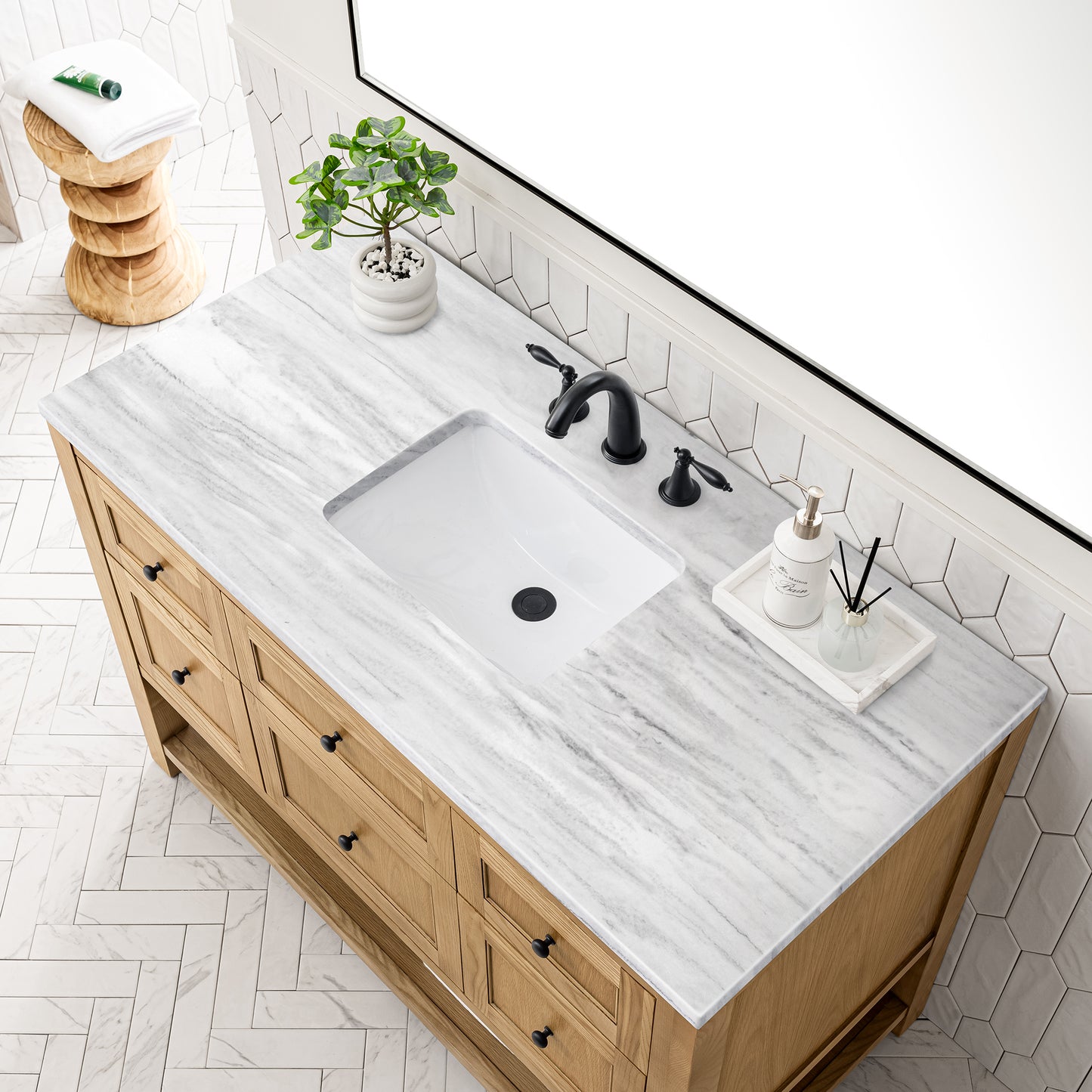 Breckenridge 48" Single Vanity, Light Natural Oak w/ 3 CM Arctic Fall Top