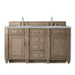 Bristol 60" Double Vanity, Whitewashed Walnut w/ 3 CM Eternal Serena Quartz Top