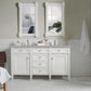 Brittany 60" Double Vanity, Bright White Vanity w/ 3 CM Eternal Serena Quartz Top