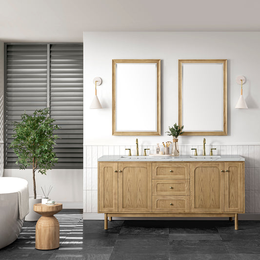 Laurent 72" Double Vanity, Light Natural Oak w/ 3 CM Ethereal Noctis Top