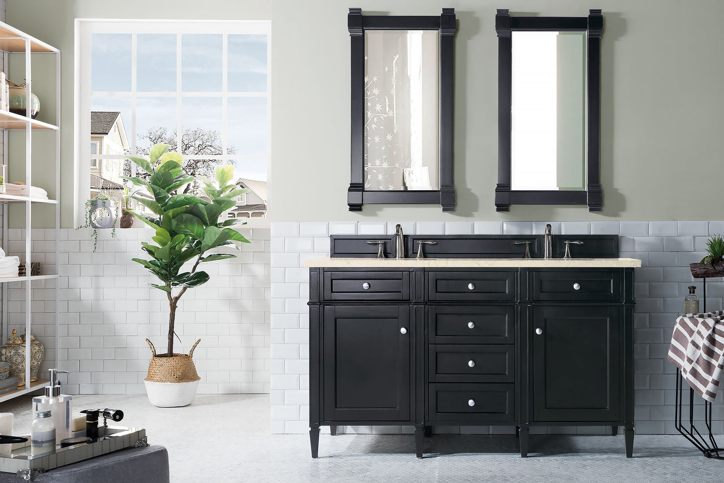 Brittany 60" Double Vanity, Black Onyx w/ 3 CM Eternal Marfil Quartz Top