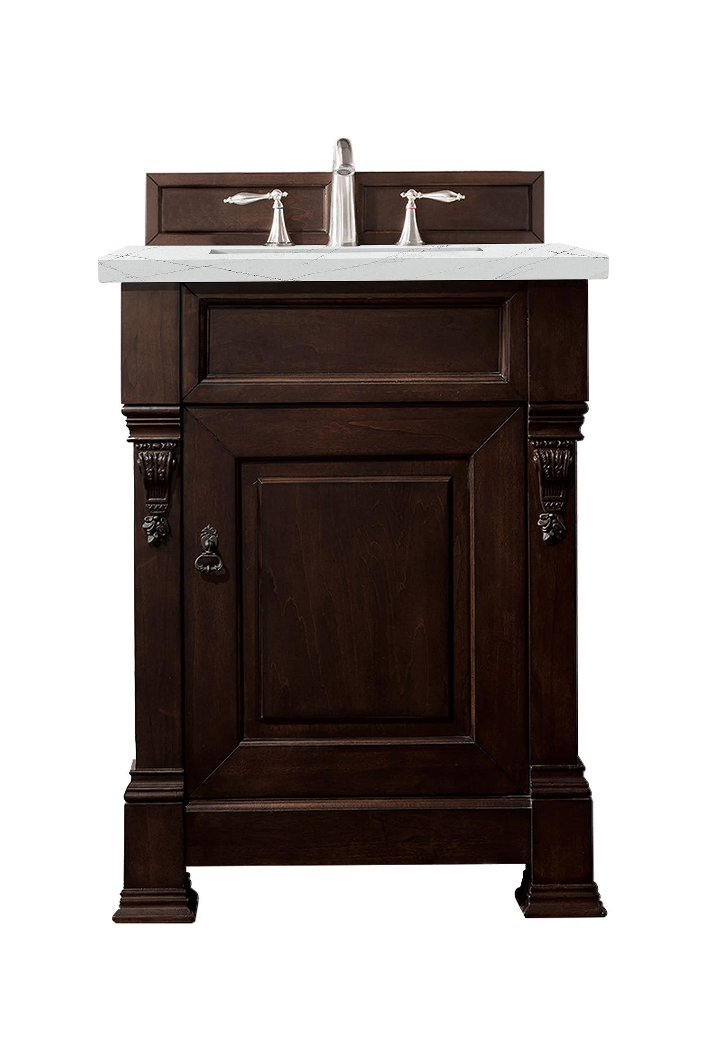 Brookfield 26" Single Vanity, Burnished Mahogany w/ 3 CM Ethereal Noctis Quartz Top