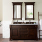 Brookfield 60" Double Vanity, Burnished Mahogany w/ 3 CM Carrara Marble Top